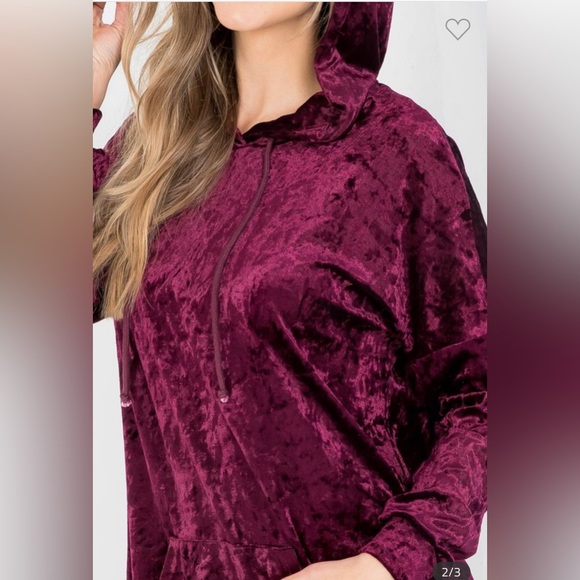 New! Velvet Soft Burgundy Plum Hoodie Kangaroo Pocket Pullover Sweater Top - Picture 8 of 9